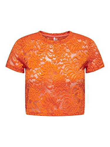 ONLY Women's ONLALBA S/S Cropped TOP JRS T-Shirt, Orange Peel, S, pomarańczowy peel, S