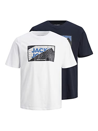 JACK & JONES T-shirt męski, White/Pack: white+navyblazer, XL
