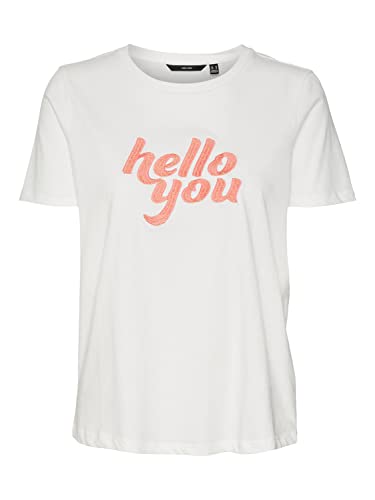 VERO MODA Vmrojaolly Ss Top Box JRS T-Shirt damski, Snow White/Print: hello You, XS