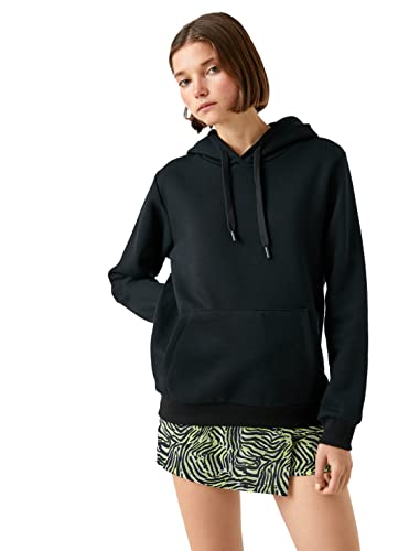 Koton Damska bluza z kapturem Kangaroo Pocket, czarny (999)