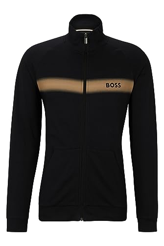 BOSS Męska kurtka Authentic Jacket Z z bawełny organicznej z zamkiem błyskawicznym, logo i paskami, czarny, XL