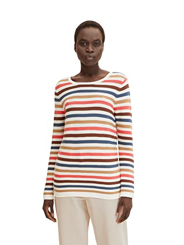 TOM TAILOR Damski Sweter z dzianiny z bawełny organicznej 1016350, 30354 - Pink Multicolor Stripe, XXS
