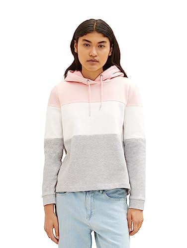 TOM TAILOR Denim Damska bluza z kapturem Colorblock, 14557-light English Rose, XS