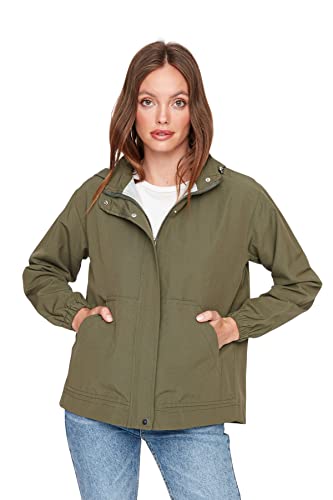 TRENDYOL Damski płaszcz z kapturem, zamek błyskawiczny, khaki, S