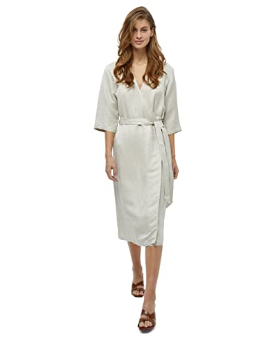 Minus Damska lniana sukienka midi Florina, Nomad Sand Melange, 18, Nomad Sand Melange, 44