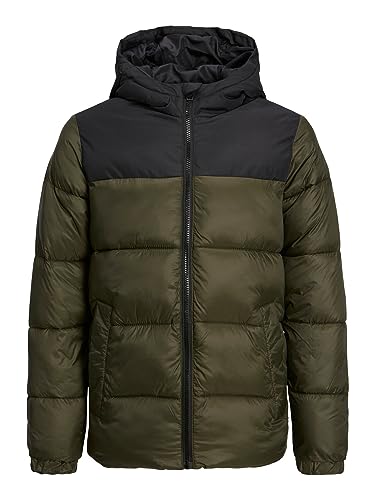 Jack & Jones Junior Chłopcy JJETOBY Puffer Hood SN JNR kurtka buforowa, Rosin/Detail:Black Blocking, 128, Rosin/Detail:black Blocking, 128