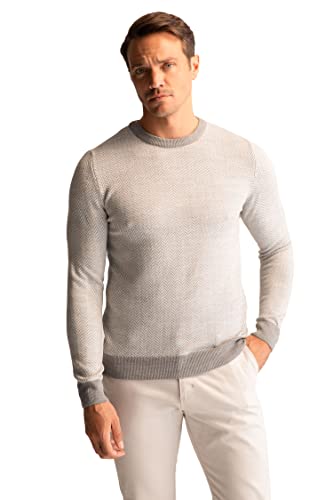 DeFacto Męski sweter z dzianiny z długim rękawem okrągły dekolt - slim fit sweter dla mężczyzn topy (szary melanż, S), szary melanż, S
