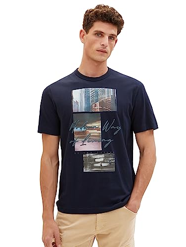 TOM TAILOR Męski t-shirt z nadrukiem fotograficznym z bawełny, 10668-sky Captain Blue, S