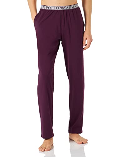 Emporio Armani Męska piżama z długim rękawem i spodenkami, zestaw piżamy, Mały pasek/plum, L