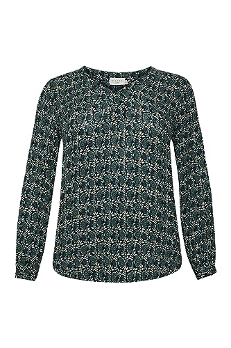 Kaffe Curve Plus Size Damska bluzka z długim rękawem zrelaksowany krój V-Neck Printed, Nadruk zielonego kwiatu i liścia, 46/du?y rozmiar