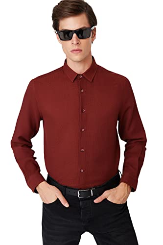 Trendyol Męska koszula męska, slim fit, basic, tkana koszula, Burgund, L