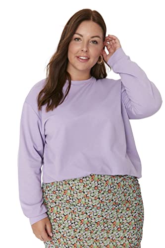 Trendyol Damska bluza z okrągłym dekoltem, gładka regularna, plus size, fioletowa, XL, Fioletowy