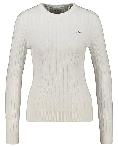 GANT Damski sweter ze stretchu, bawełna Cable C-Neck sweter, Eggshell, Standard, Eggshell, L
