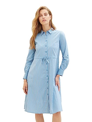 Damska sukienka TOM TAILOR w paski i wiązany pasek, 30198-niebieski biały cienki pasek, 42