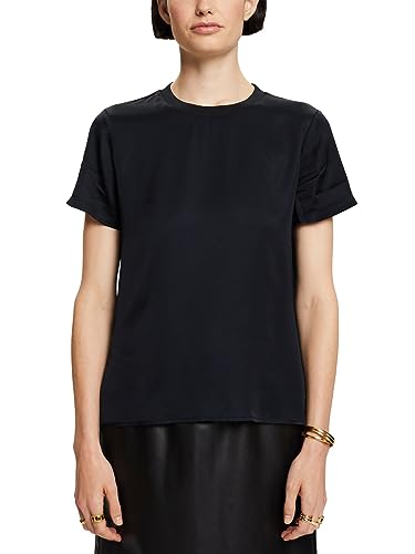 ESPRIT Satynowa bluzka z krótkim rękawem, czarny, XL