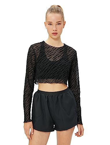 Koton Damska koszulka sportowa z długim rękawem, przezroczysta, Czarny wzór (Bdl), M