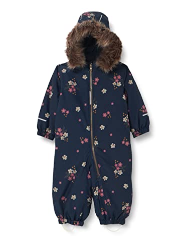 NAME IT Baby Girls NMFSNOW10 Suit Flower RAIN FO kombinezon śnieżny, ciemny szafir, 80, Dark Sapphire, 80 cm