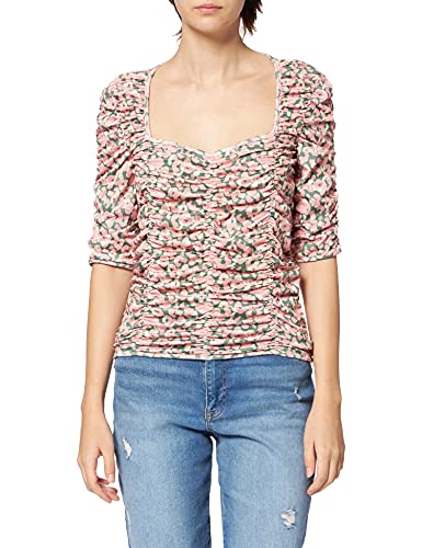 NA-KD Gathered Jersey Koszulka damska, ró?owe kwiaty, XS