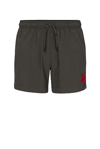 HUGO Męskie szorty kąpielowe Dominica szybkoschnące z czerwonym logo, Dark Grey23., XXL
