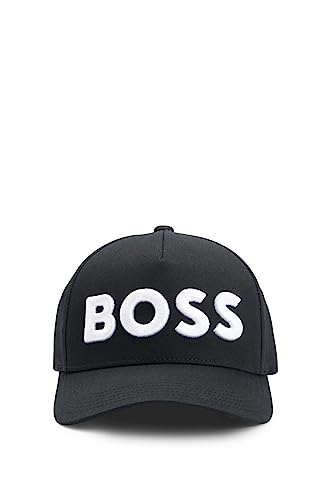 BOSS Męska czapka Sevile 6 z bawełnianej skośnej tkaniny z wyszywanym logo i regulowanym paskiem, czarny (Black1), jeden rozmiar