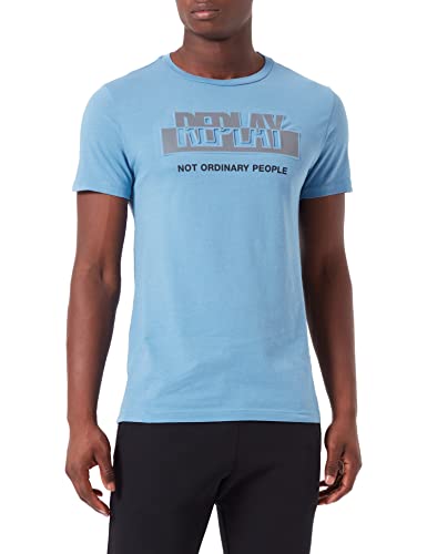 REPLAY Męski T-shirt M6295, 685 Grey Blue, XS, 685 Grey Blue, XS