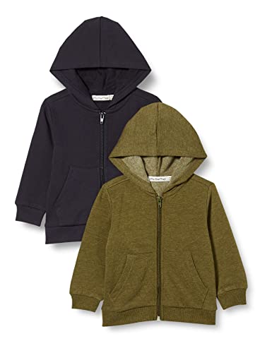 MINYMO Unisex Kids Sweat Jacket w. Hood (2-pak) Shirt, Dark Olive, 140, ciemnooliwkowy, 140