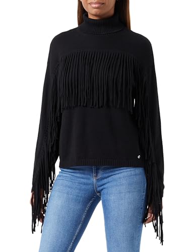 Replay Damski sweter z golfem z frędzlami, 098 BLACK, S