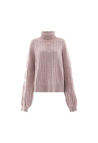 Aleva Damski top z dzianiny w stylu vintage z golfem akryl beżowy rozmiar M/L, beżowy, M
