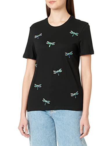 ONLY Women's ONLKITA REG S/S Dragonfly Top Box JRS T-Shirt, Black/AOP: Dragonfly AOP, S