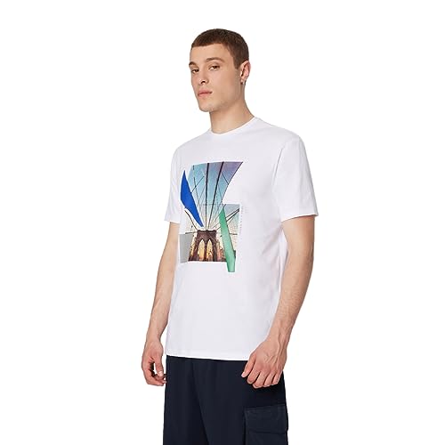 Armani Exchange Męski T-shirt o regularnym kroju Brooklyn Bridge Graphic Tee, biały, XL