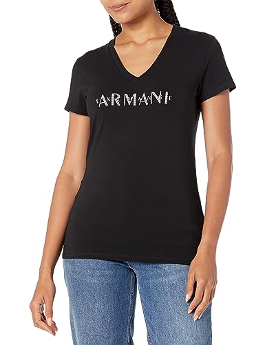 Armani Exchange Damska koszulka z logo z dekoltem w serek, czarny, XXL