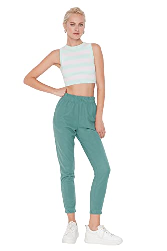 Trendyol Damskie spodnie dresowe o normalnej talii z prostymi nogawkami, ZIELONY, S