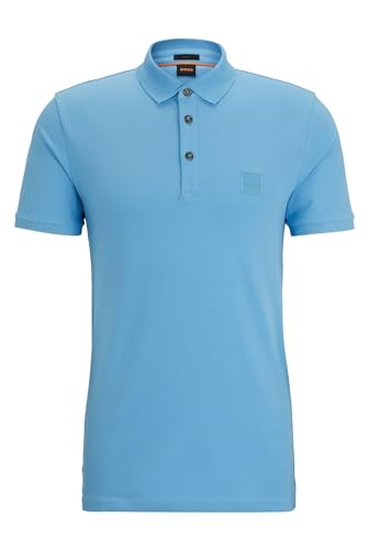 BOSS Męska koszulka polo Passenger Slim-Fit z rozciągliwej bawełny z naszywką z logo, Open Blue493, 3XL
