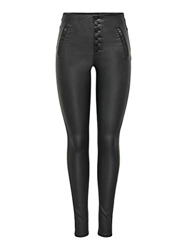 Only Damskie spodnie ONLROYAL HW COATED BUTTON PANT PNT RP, czarne, S/32