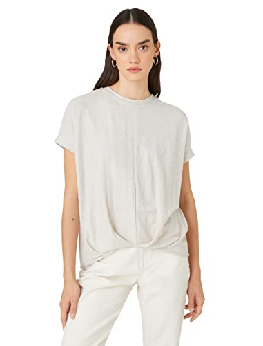 Koton Damska koszulka Relax Fit Front Stitch Short Sleeve Crew Neck Blouse, beżowy (057), L