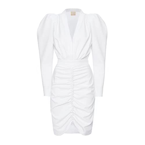Swing Fashion Laura elegancka sukienka damska, na imprezę, koktajlowa, wieczorowa, biznesowa, odświętna, ołówkowa, bodycon, dekolt w serek, długość do kolan, długi rękaw, biały, M