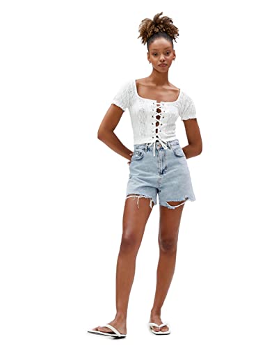 Koton Koszulka damska Crop Ruffle Detail Short Sleeve, Ecru (010), XS