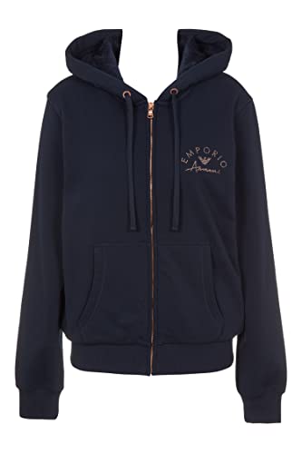 Emporio Armani Damska bluza z kapturem Fuzzy Fleece Full Zip Up, morski, S