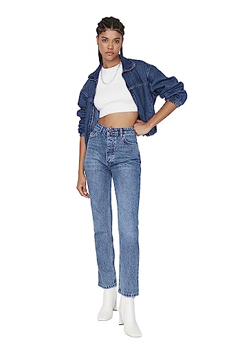 Trendyol Blue High Stan Bootcut Jeansy Damskie, Niebieski, 34