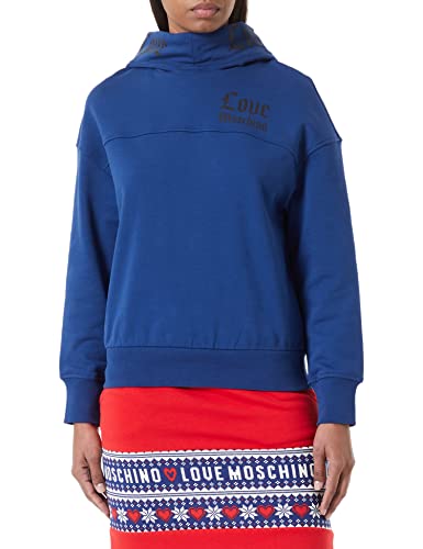 Love Moschino Damska bluza z kapturem Love On Hood's z długim rękawem i gotyckim logo nadrukiem, niebieska, 44, niebieski, 44