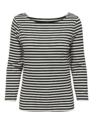 Bestseller A/S Damska koszulka z długim rękawem, Black/Stripes:cloud Dancer, M