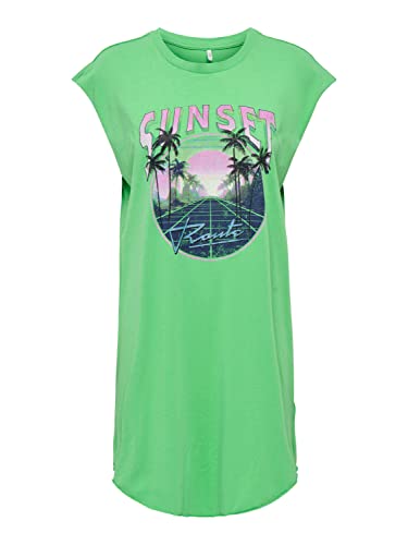 ONLY Damska sukienka ONLLUCY S/L Palms Dress Box JRS sukienka, Vibrant Green/Nadruk: Sunset, S, Vibrant Green/Print:Sunset, S