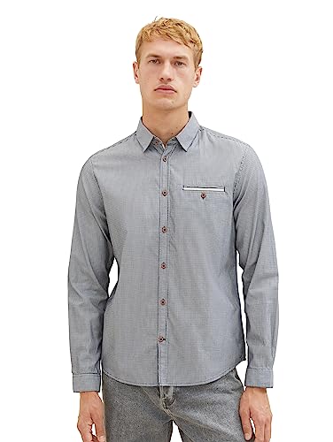 TOM TAILOR Męska koszula o regularnym kroju Dobby z bawełny, 30746-Navy White Stripy Structure, 3XL