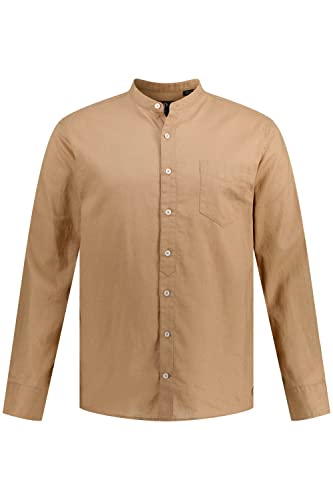 JP 1880 Męska koszula z mieszanki lnu, długi rękaw, stójka, nowoczesny krój, Sand, 6XL