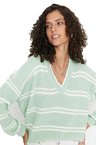 Trendyol Damska bluza oversize z dekoltem w serek, miętowa, S, Miętowy, S