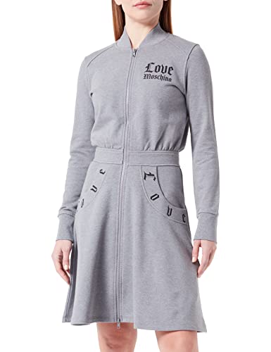 Love Moschino Damska sukienka z długim rękawem z przodu z podwójnym suwakiem, z kieszeniami i nadrukiem gotyckim logo, Średni melanż, szary, 38