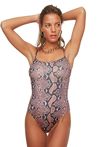 Trendyol Damski strój kąpielowy z wzorem węża. One Piece Swimsuit, brązowy, 34