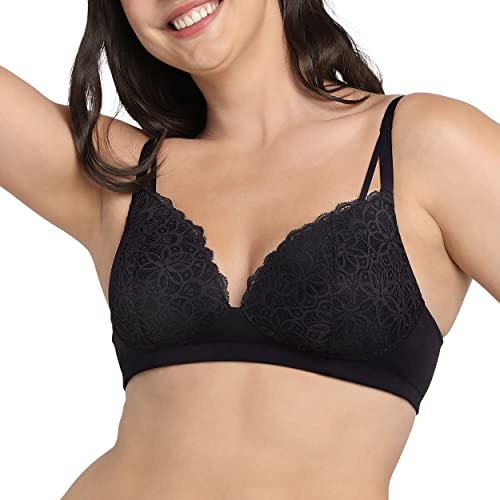 Maidenform Damski, bezfiszbinowy biustonosz z miękkim wsparciem i wysokim komfortem, bez fiszbin, wygodny koronkowy biustonosz, Czarny, L