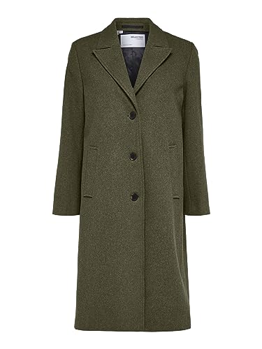 SELECTED FEMME Damski płaszcz SLFALMA Wool Coat NOOS długi płaszcz, zielony Ivy Green/Szczegóły: melanż, 34, Ivy Green/Szczegóły: melanż, 34