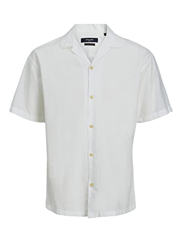 JACK & JONES PLUS Męska koszula JPRBLUSUMMER Linen Resort Shirt S/S PS, biała/krój: luźny krój, 5XL, Biały/dopasowanie: luźny krój, 5XL